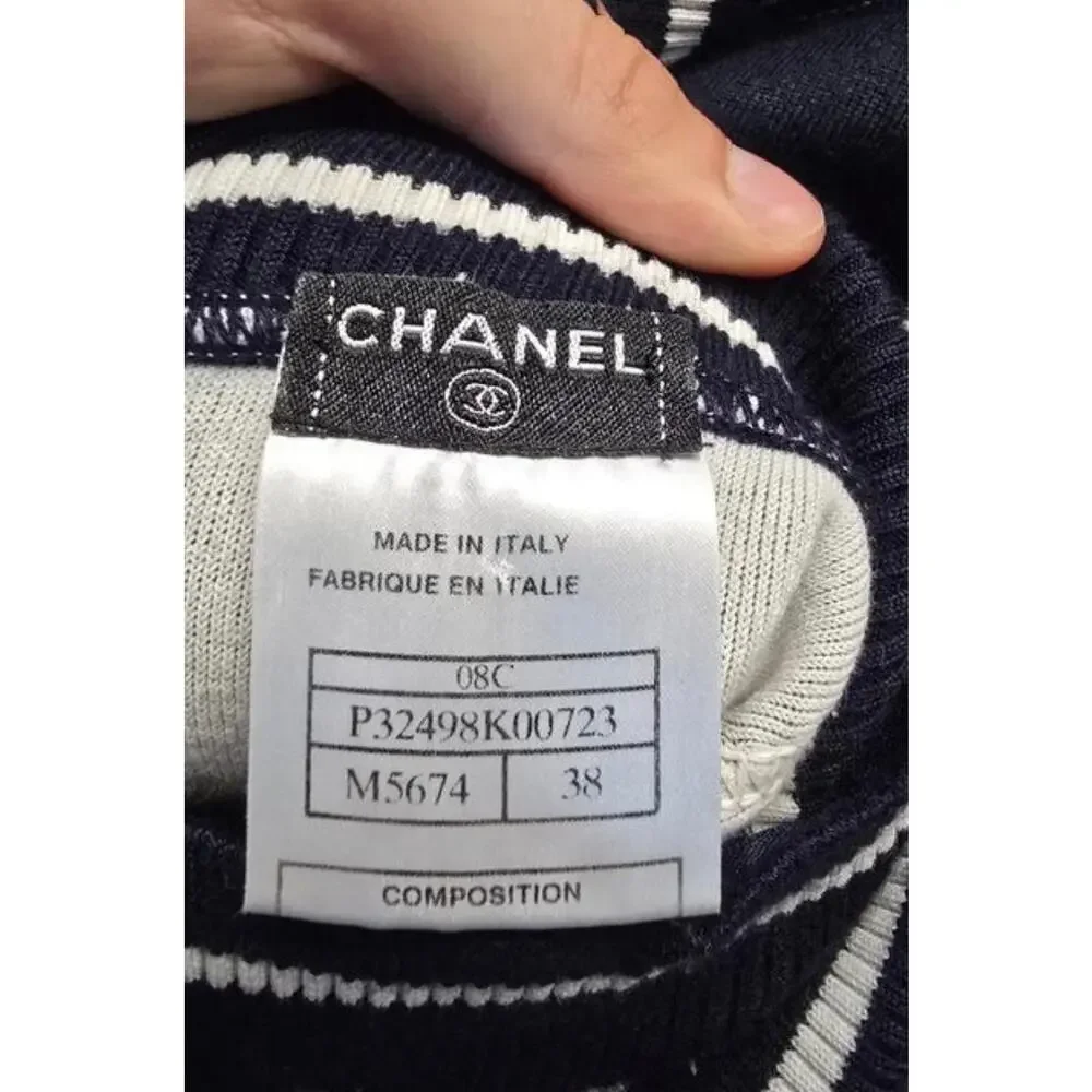 Chanel 2008 Cruise Blue Knit Embellished Skirt Suit Sz 38